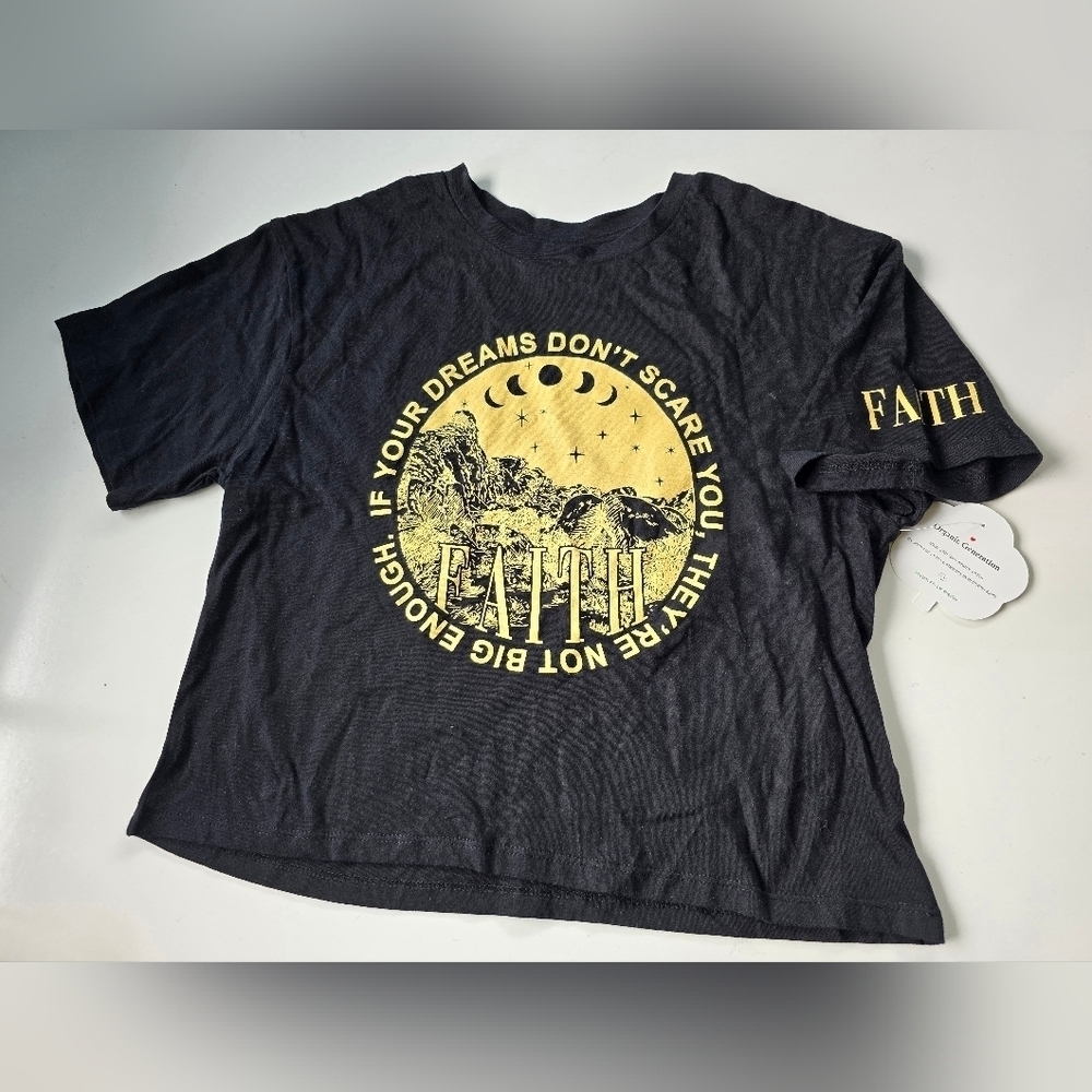 Organic Generation Women's Faith Graphic Cropped Tee Black M NWT